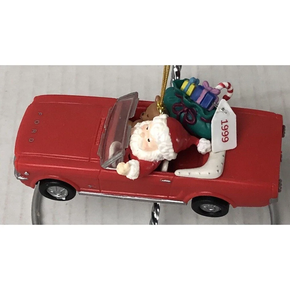 Santa Christmas Ornament Red Ford Convertible, 1999￼ Vintage